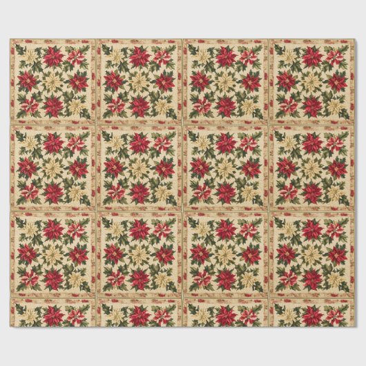 Kerst poinsettia patroon met rood en goud cadeaupapier (Vlak)