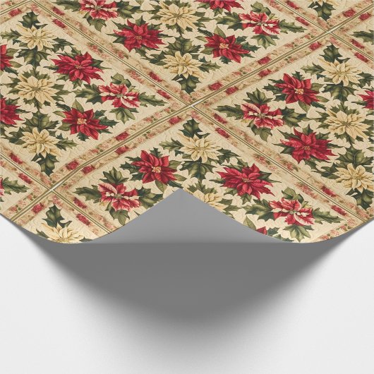 Kerst poinsettia patroon met rood en goud cadeaupapier (Hoek)