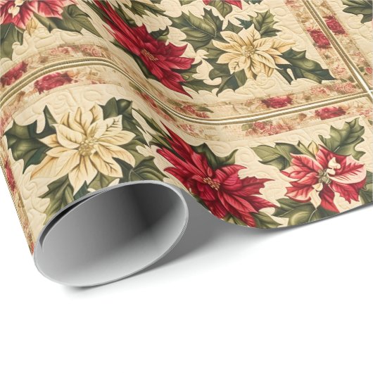 Kerst poinsettia patroon met rood en goud cadeaupapier (Rol Hoek)