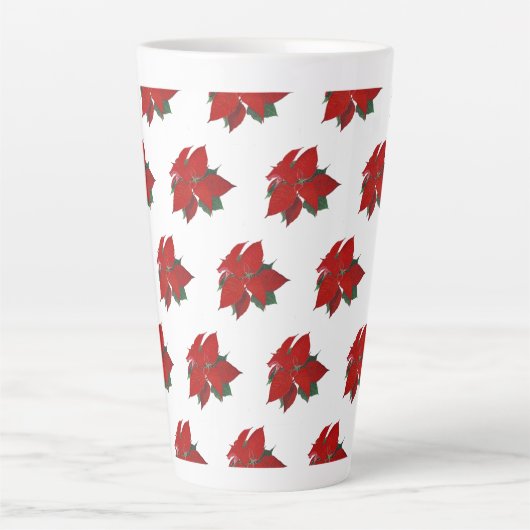 Kerst Poinsettia Patroon Rood op Wit Groot Latte Mok (Voorkant)