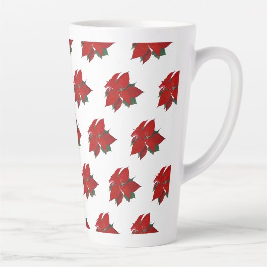Kerst Poinsettia Patroon Rood op Wit Groot Latte Mok (Rechts)