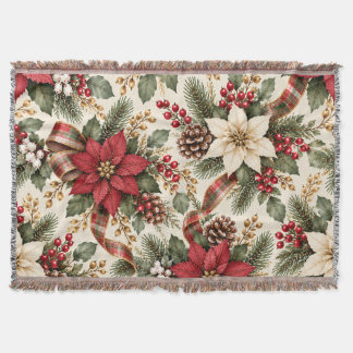 Kerst Poinsettia & Plaid Patroon Deken