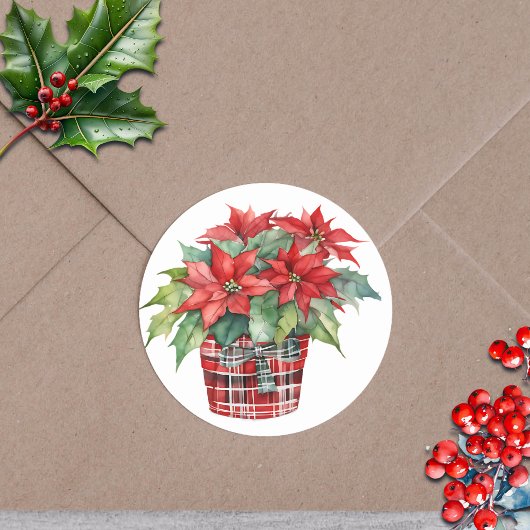 Kerst Poinsettia Plant Waterverf vakantie Ronde Sticker