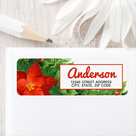 Kerst Poinsettia Retouradres Label (Insitu)