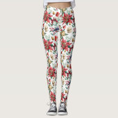 Kerst poinsettia rode bessen en een vogel leggings (Voorkant)