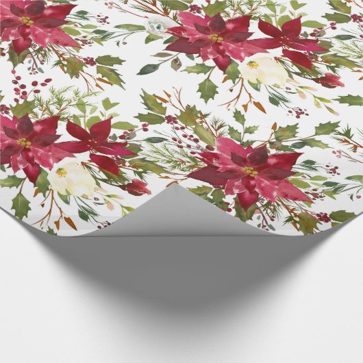 Kerst Poinsettia Rood Elegant Vakantie Bloemen Cadeaupapier (Hoek)