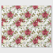 Kerst Poinsettia Rood Elegant Vakantie Bloemen Cadeaupapier (Vlak)