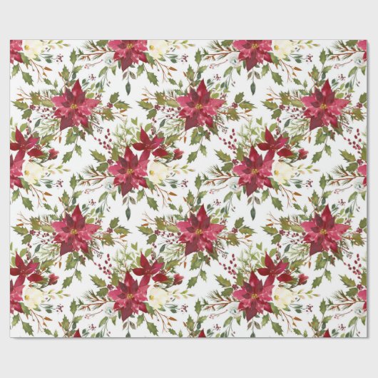 Kerst Poinsettia Rood Elegant Vakantie Bloemen Cadeaupapier (Vlak)