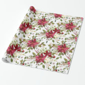 Kerst Poinsettia Rood Elegant Vakantie Bloemen Cadeaupapier (Uitgerold)