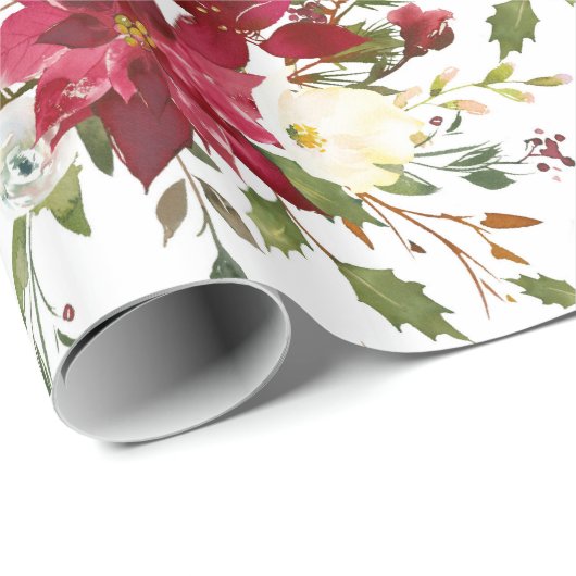 Kerst Poinsettia Rood Elegant Vakantie Bloemen Cadeaupapier (Rol Hoek)