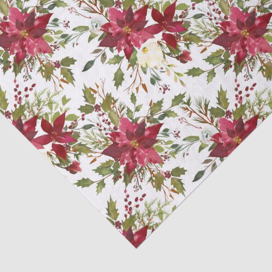 Kerst Poinsettia Rood Elegant Vakantie Bloemen Tissuepapier (Detail)
