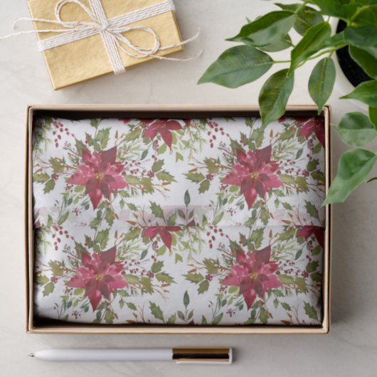 Kerst Poinsettia Rood Elegant Vakantie Bloemen Tissuepapier (Geschenk)