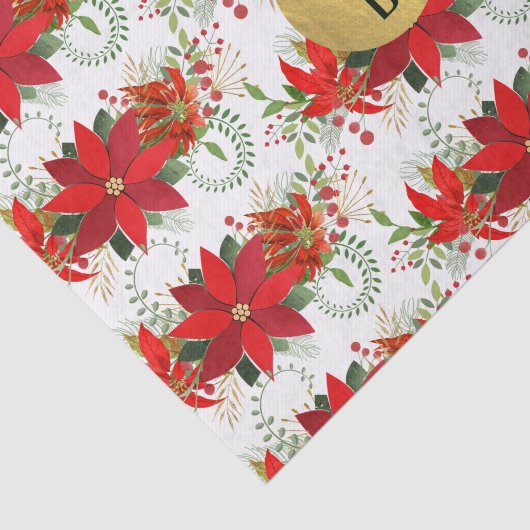 Kerst Poinsettia Rood Goud Vakantie Bloemen Tissuepapier (Detail)