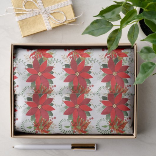 Kerst Poinsettia Rood Goud Vakantie Bloemen Tissuepapier (Geschenk)