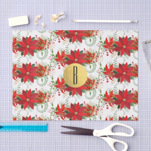 Kerst Poinsettia Rood Goud Vakantie Bloemen Tissuepapier (Craft)