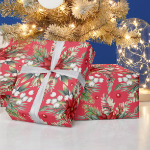 Kerst Poinsettia Rood Groen Classic Elegant Cadeaupapier