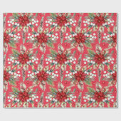 Kerst Poinsettia Rood Groen Classic Elegant Cadeaupapier (Vlak)