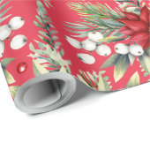 Kerst Poinsettia Rood Groen Classic Elegant Cadeaupapier (Rol Hoek)