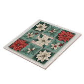 Kerst Poinsettia Rood Wit Groen Bloemen Tegeltje (Zijkant)