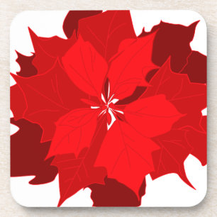 Kerst poinsettia rood & wit set van 6 onderzetters