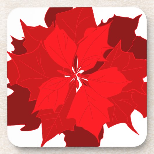 Kerst poinsettia rood & wit set van 6 onderzetters (Voorkant)
