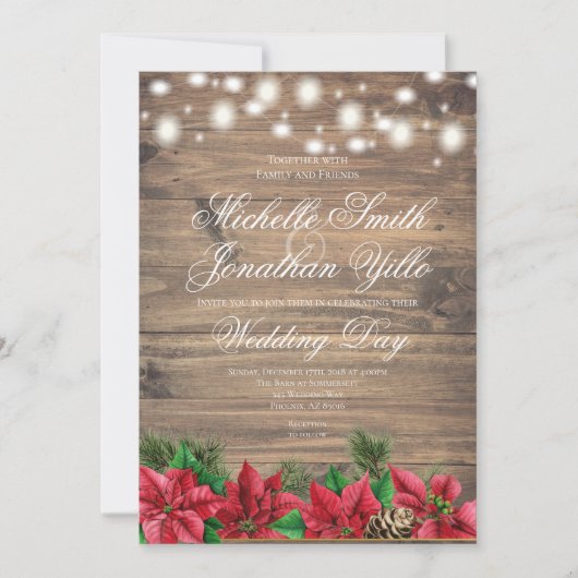 Kerst Poinsettia Rustieke Winter Bruiloft Kaart (Voorkant)