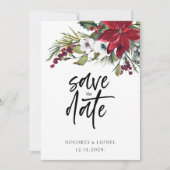Kerst Poinsettia Script Trouwen Bewaar de datum Save The Date (Voorkant)