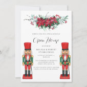 Kerst Poinsettia Speelgoed Notenkraker Open Huis Kaart (Voorkant)