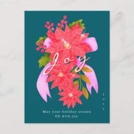 Kerst Poinsettia Teal met Vrolijkheid Feestdagenkaart