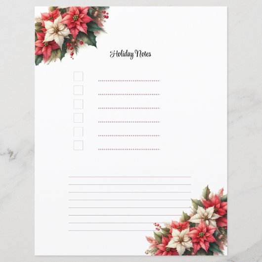 Kerst Poinsettia Vakantie Notities Planner Pagina (Voorkant)