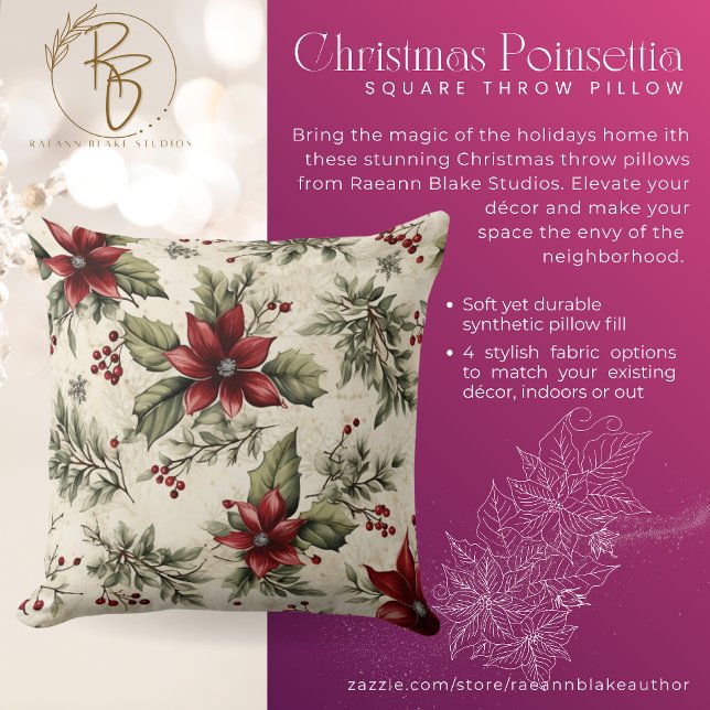 Kerst Poinsettia Vierkant Kussen (Creator heeft geüpload)