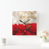 Kerst Poinsettia Vierkante Klok (Huis)