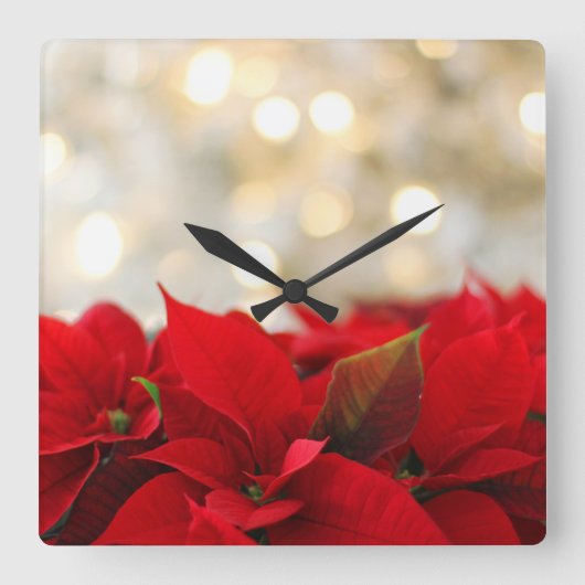 Kerst Poinsettia Vierkante Klok (Voorkant)