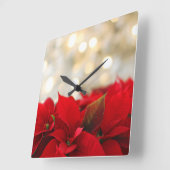 Kerst Poinsettia Vierkante Klok (Hoek)