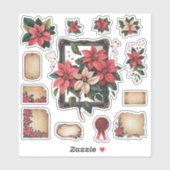 Kerst Poinsettia Vintage Ephemera Stickers (Vel)