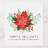 Kerst Poinsettia Waterverf Kerstfeest Wijn Etiket (Enkel label)