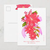 Kerst Poinsettia Wit Feestdagenkaart (Voorkant / Achterkant)