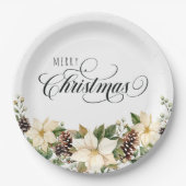 Kerst Poinsettia witte ronde Papieren Bordje (Voorkant)