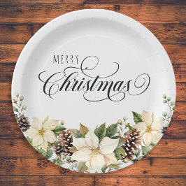 Kerst Poinsettia witte ronde Papieren Bordje