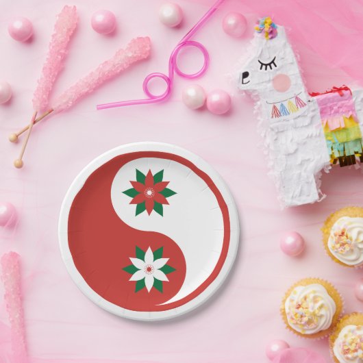 kerst Poinsettia Yin Yang Papieren Bordje (Feest)