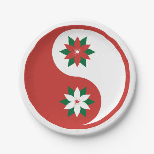 kerst Poinsettia Yin Yang Papieren Bordje