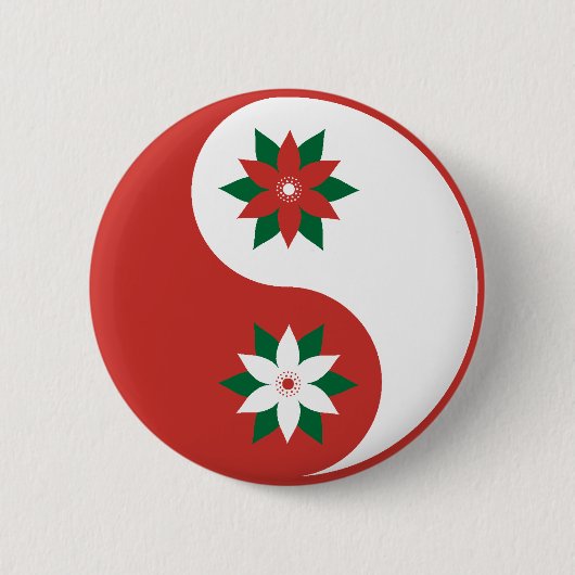 kerst Poinsettia Yin Yang Ronde Button 5,7 Cm (Voorkant)