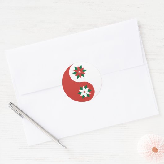 kerst Poinsettia Yin Yang Ronde Sticker (Envelop)