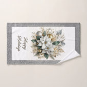 Kerst Poinsettia Zilver Glitter Handdoek (Handdoek)
