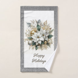 Kerst Poinsettia Zilver Glitter Handdoek