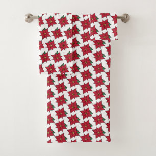 Kerst Poinsettias Badhanddoek Set Bad Handdoek
