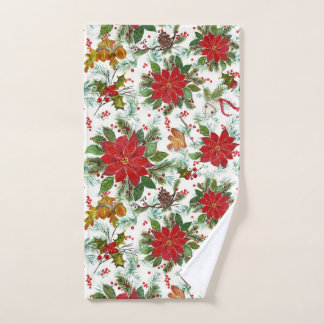 Kerst Poinsettia's Bellen Eikels Denneappels Handdoek