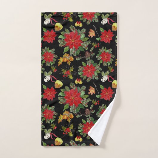 Kerst Poinsettias Bells Acorns dennenappels Handdoek (Handdoek)