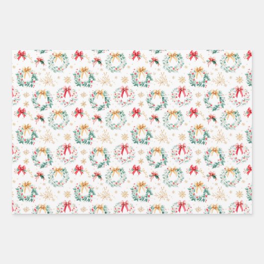Kerst Poinsettia's, bomen en kransen Inpakpapier Vel (Voorkant 3)