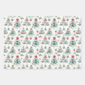 Kerst Poinsettia's, bomen en kransen Inpakpapier Vel (Voorkant 2)